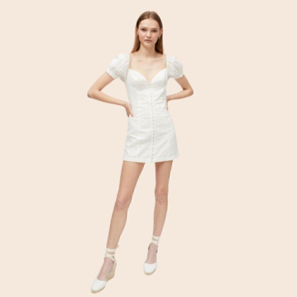 UO White Britney Hook & Eye Mini Dress Puff Sleeve Size Medium